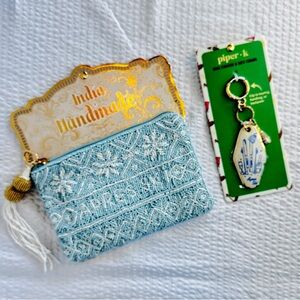 Snowflake Ski Beaded Zipper Pouch + Piper K Bag Charm Set | Apres Ski | Blue